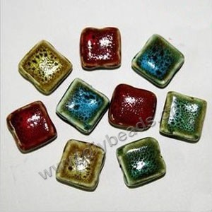 Bead mix, fancy glaze porcelain,multicolored, 16x16mm flat square. Sold per pkg of 100 beads. 