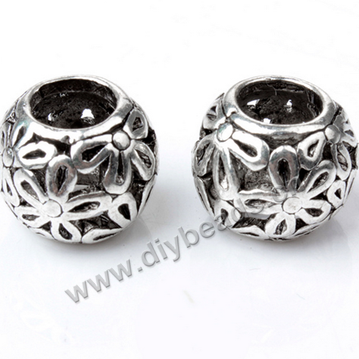 Bead,big-hole beads,alloy,10x8mm,round,silver color,Sold per pkg of 50ps