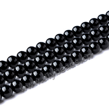 Tourmaline beads ,black,smooth 8mm round, Sold per one strand.