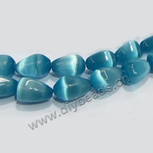 Bead, cat's eye glass, turquoise blue,16x12mm teardrop. Sold 15-inch strands.