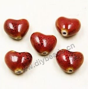 Bead, fancy glaze porcelain, red, 15x15mm heart. Sold per pkg of 30 beads 