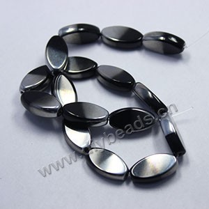 Bead ,silver-plated glass, black, 19x10mm flat oval. Sold per pkg of ten 29cm strand.