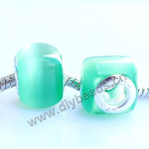 Bead,big-hole beads ,cat's eye glass and brass grommets,spring green,10x14mm square rondell with 5mm hole,sold per pkg of 50ps