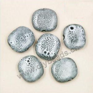 Bead, fancy glaze porcelain, grey, 27-30mm flat round. Sold per pkg of 18 beads 