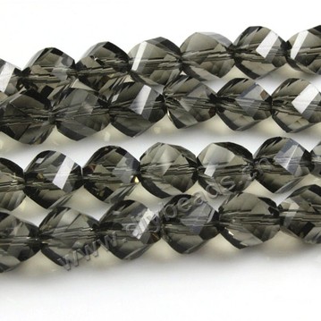 Bead, glass, grey, 10mm faceted twist round, sold per pkg 5 strands.