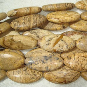 Bead, picture jasper (natural), 20x40mm flat oval, Mohs hardness 6-1/2 to 7. Sold per 15-inch strands