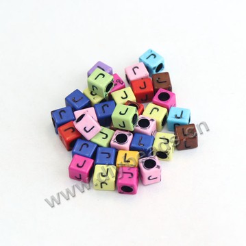 Bead, acrylic,mixed color,alphabet is J, 6x6mm cube with 3mm drill hole. Sold per pkg of 100ps