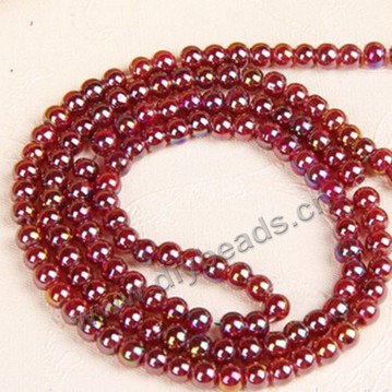 Bead,glass,red AB,10mm round,sold per pkg of 10 strands