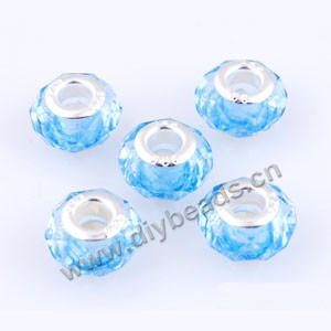 Bead,big-hole beads,acrylic with brass grommets,crystal light blue,9x14mm faceted rondelle ,5mm hole,sold per pkg of 10ps