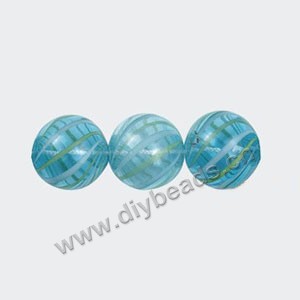 Bead, hand-blown glass, turquoise blue/white, 13mm hollow round. Sold per pkg of 10