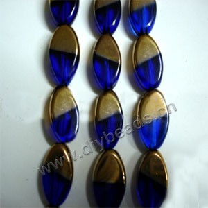 Bead ,copper-plated glass, cobalt blue, 19x10mm flat oval. Sold per pkg of ten 31cm strand.