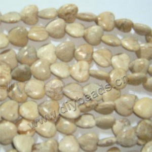 Bead, picture jasper (natural), 12mm puffed heart, Mohs hardness 6-1/2 to 7. Sold per 15-inch strands