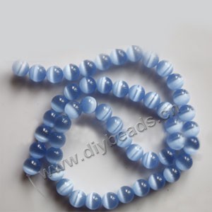 Bead, cat's eye glass,light blue, 8mm round, quality grade. Sold per 14.5-inch strand.