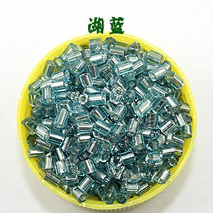 Bugle bead, glass,silver-lined,turquoise blue ,#1(2x2mm) beads. Sold per pkg of 80 grams,approximately 4,500ps.