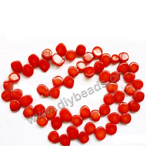 Bead, red coral (imitation),8mm top-drilled flat oval . Sold per 15-inch strand,approximately 60 beads .