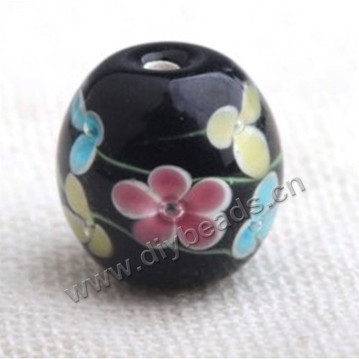 Bead,Japan lampworked glass,black with fower, 14x14mm round.mini order 100pc 