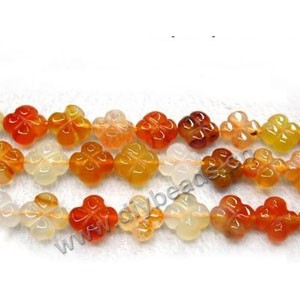 Bead, red agate (dyed), 11mm carved flower,  Sold per 16-inch strand.