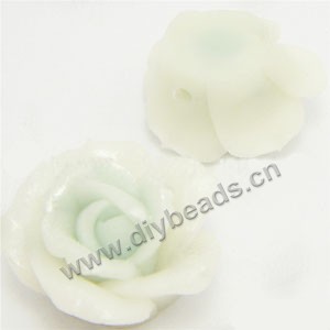 Bead, polymer clay, ivory with light blue,pearl luster, 20mm rose. Sold per pkg of 12.