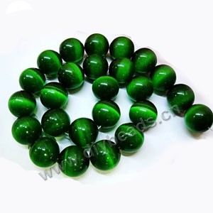 Bead, cat's eye glass,green, 14mm round, quality grade. Sold per 14.5-inch strand,approximately 28 beads