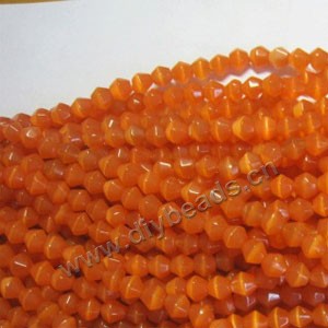 Bead, cat's eye glass,orange, 8x8mm bicones, Sold per 14.5-inch strand.