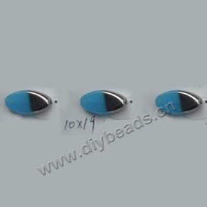 Bead ,silver-plated glass, opaque blue, 19x10mm flat oval. Sold per pkg of ten 31cm strand.
