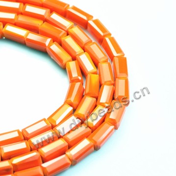 beads, glass, porcelain color, orange, 3*6mm facted rectangle, sold per package of 5 strands-(80pcs/strand).