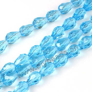 Bead, glass, lake blue, 10*15mm faceted teardrop, diy beads. Sold per pkg of 5 strands-(50pcs/strand).