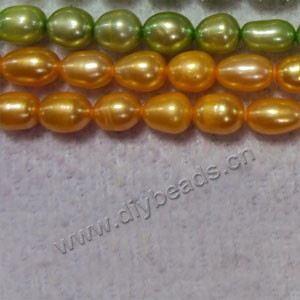 Pearl, cultured freshwater (dyed), mango/apricot,6-7mm rice . Sold per pkg of (8) 15-inch(38cm) strand