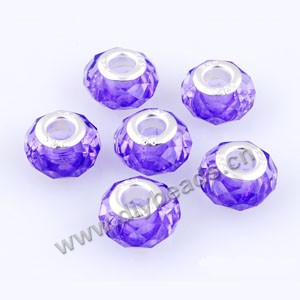 Bead,big-hole beads,acrylic with brass grommets,crystal purple,9x14mm faceted rondelle ,5mm hole,sold per pkg of 10ps