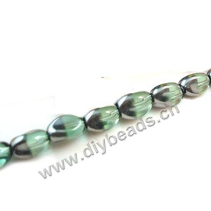 Bead ,silver-plated glass, light green, 11x8mm twisted oval. Sold per pkg of ten 29cm strand.