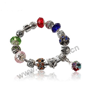 Bracelet,alloy and crystal,mixed color ,large hole beads,Sold per package of 1 piece