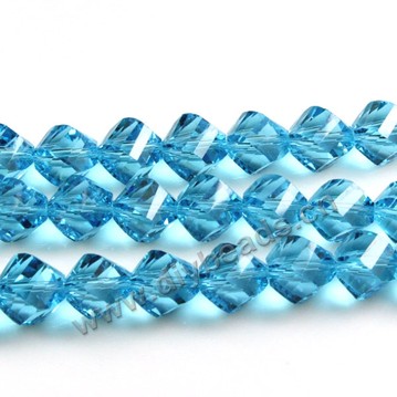 Bead, glass, lake blue, 10mm faceted twist round, sold per pkg 5 strands.