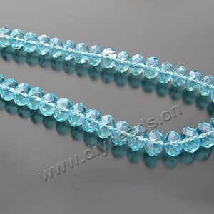 Bead,glass, turquoise blue,8x10mm hand-faceted rondell,approximately 72ps/strand