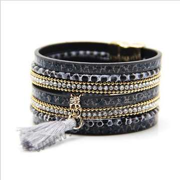 bracelet, colorful multilayer leather bracelet with ringstone beads , 19.50cm length 3.5cm width  Sold by pcs