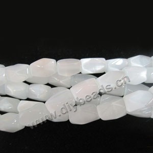 Bead, cat's eye glass,white, 17x14mm faceted nugget, Sold per 14.5-inch strand.