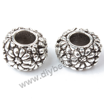 Bead,big-hole beads,alloy,11.42x7.36mm,rondelle,silver color,Sold per pkg of 50ps