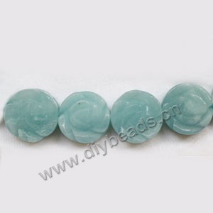 Bead, amazonite (natural), 10mm carved double side flower . Sold per 15-inch(38ps) strand