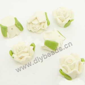 Bead, polymer clay, white, 10mm rose. Sold per pkg of 24.