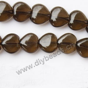 Bead, smoky quartz (heated/irradiated), 10mm heart . Sold per 16-inch strand