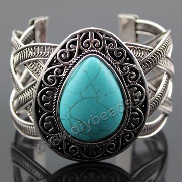 Bracelet, Turquoise beads and copper plated silver. Sold per pkg of 20 pieces.
