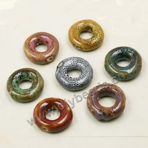 Bead mix, fancy glaze porcelain,multicolored, 20mm round donut. Sold per pkg of 100 beads. 
