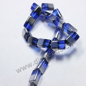Bead ,silver-plated glass, cobalt blue, 15x10mm triangle tube. Sold per pkg of ten 30cm strand.