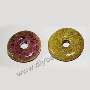 Component, porcelain, golden yellow/pink, 26mm round donut. Sold per pkg of 30.