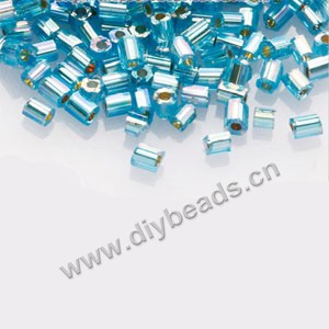 Bugle bead,taiwan, glass, silver-lined  rainbow turquoise blue ,#1(2x2mm) hex beads. Sold per pkg of 500 grams,approximately 40,000ps 