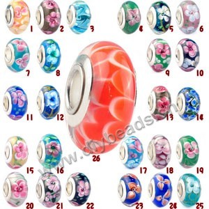 Bead mixed, big-hole lampworked glass beads with brass grommets,multicolored, 9x8mm rondelle with 4mm hole. 26 styles to option.Sold per pkg of 500.