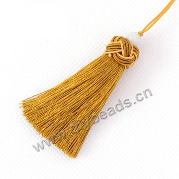 Tassel,nylon tassel, with loop tassel, deep yellow,braided cap with beads,7cm length,sold per pkg of 10pcs