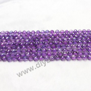 Bead, amethyst (natural), 6mm  128 faceted  round,  Sold per 16-inch strand.
