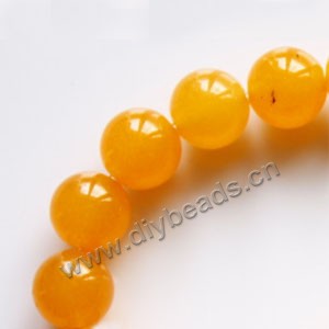 Bead, yellow "jade" (dyed), 14mm round. Sold per 15-inch strand