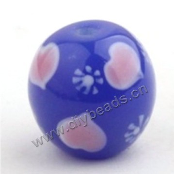 Bead, lampworked glass,blue with flower, 18x18mm round.mini order 50pc 