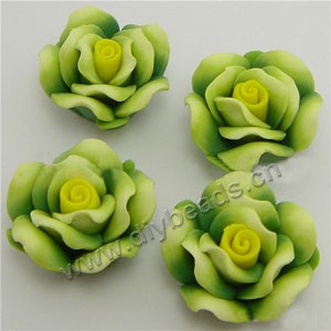 Bead, polymer clay, green, 18mm rose. Sold per pkg of 12.
